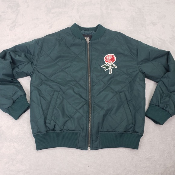 Empyre Quilted Bomber Jacket M Green Rose Embroidery Est 1999 - Picture 6 of 9